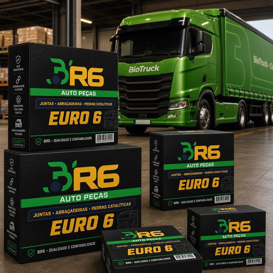 Embalagens Biotruck Auto Peças com juntas, abraçadeiras e pedras catalíticas